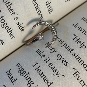 Crescent moon and star ring